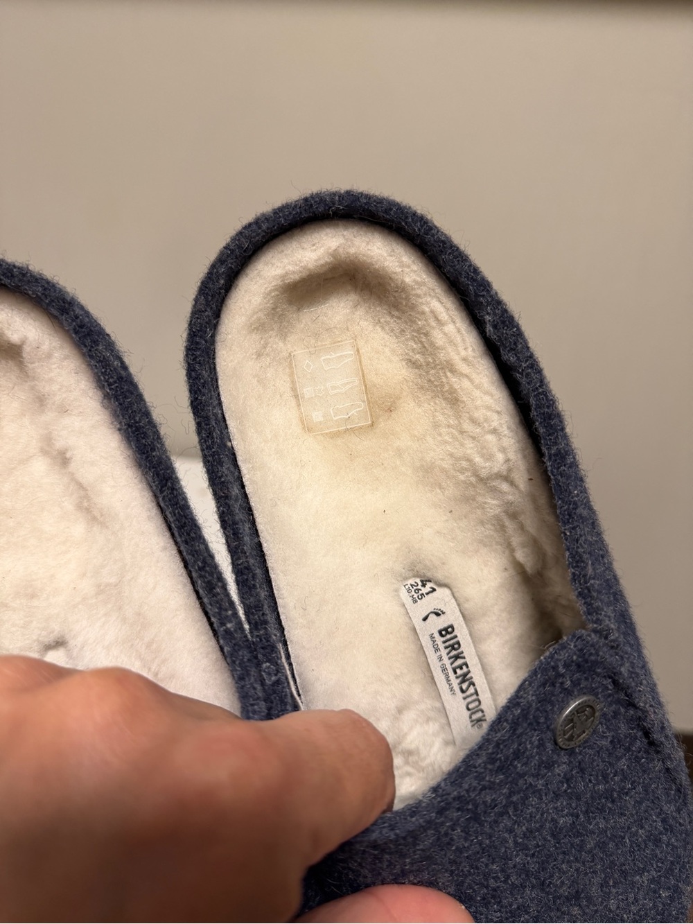 Birkenstock Zermatt Rivet Shearling Clogs Dark Blue Wool US L 10 M 8 EU 41 - Picture 7 of 8